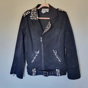 DG2 by Diane Gilman Studded Denim Moto Jacket